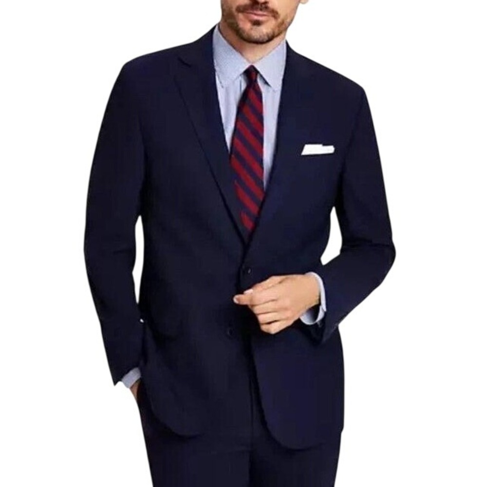 Brooks Brothers 346 Men's 43L Blue Stretch Blazer Sport Coat Wool Blend